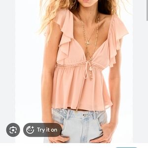 H&M Soft Peach Ruffle Blouse